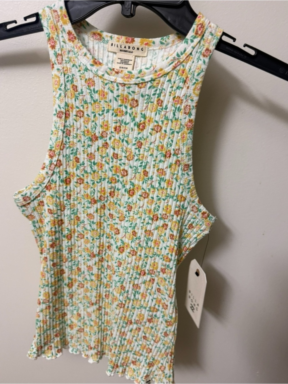 Billabong Floral Ribbed Tank Top - Cream, Yellow, Green